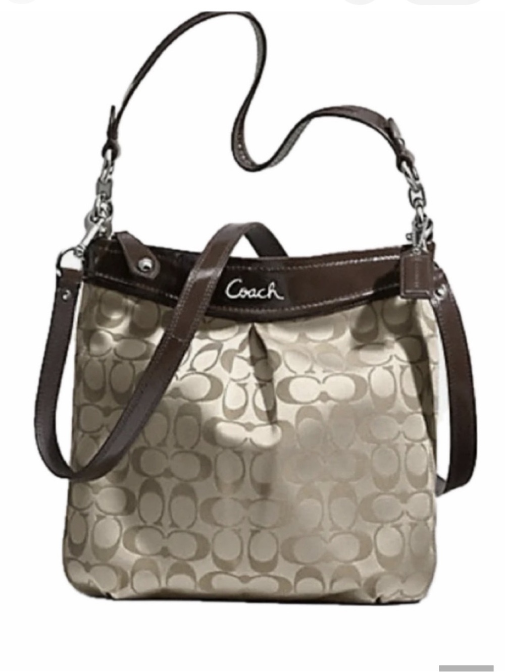 COACH ASHLEY SIGNATURE HIPPIE FABRIC SHOULDER/CROSSBODY LEATHER TRIM #F20111